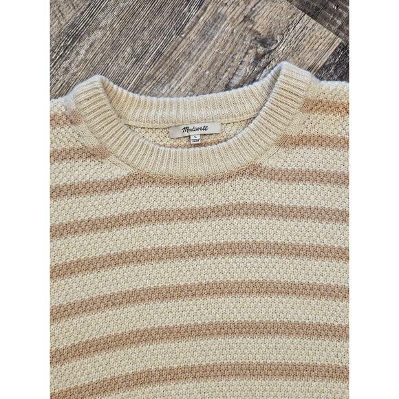 Madewell Striped Pickford Pullover Sweater Pink cream stripes large chunky loose - Picture 3 of 9